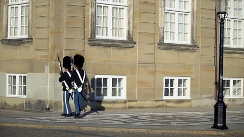 The Royal Danish guard deployed at the post. Stock Footage 123842038