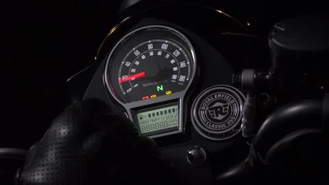 Royal Enfield Classic starting engine Stock Footage 200944807