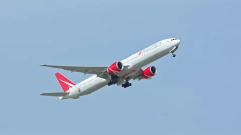 Royal Flight Boeing 777 Taking off from Barcelona-El Prat BCN Airport Stock Footage 130760856