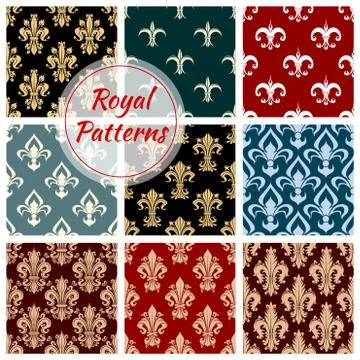 Royal floral seamless patterns set Stock Illustration