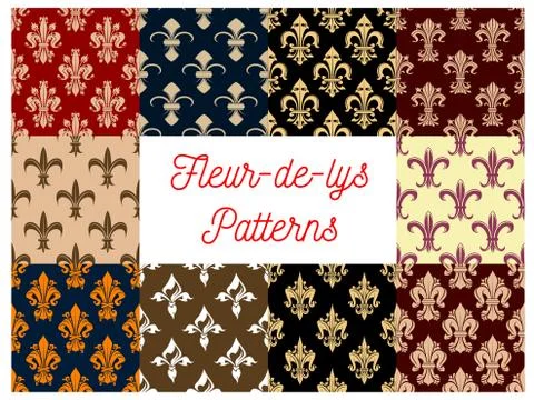 Royal flower fleur-de-lis ornament patterns set Stock Illustration