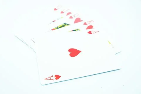 Royal Flush of Heart (All the same suit, sequence A-K-Q-J-T) in white background Stock Photos