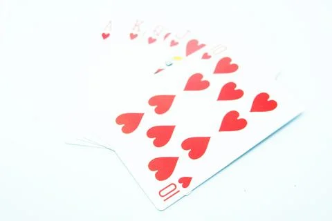 Royal Flush of Heart (All the same suit, sequence A-K-Q-J-T) Stock Photos