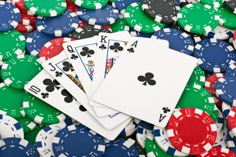 Royal Flush over Poker Chips Stock Photos