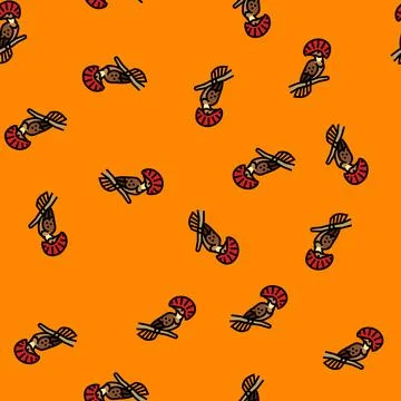Royal flycatcher bird exotic vector seamless pattern Stockillustratie