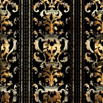 Royal gold Baroque seamless pattern. Vector striped background. 스톡 일러스트