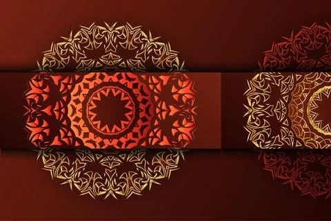 Royal Gold Floral Pattern Design On Deep Maroon Background Luxury Decorative Art Ilustração Stock