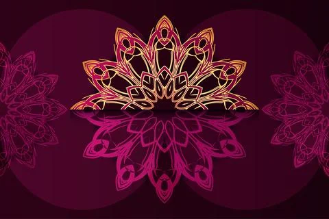 Royal Gold Floral Pattern Design On Deep Maroon Background Luxury Decorative Art 库存插图