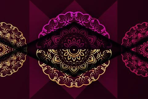 Royal Gold Floral Pattern Design On Deep Maroon Background Luxury Decorative Art Stock Illustration
