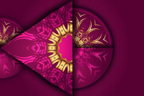 Royal Gold Floral Pattern Design On Deep Maroon Background Luxury Decorative Art Stock Illustration