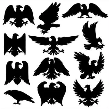 Royal heraldry eagles, heraldic hawk or falcon Stock Illustration