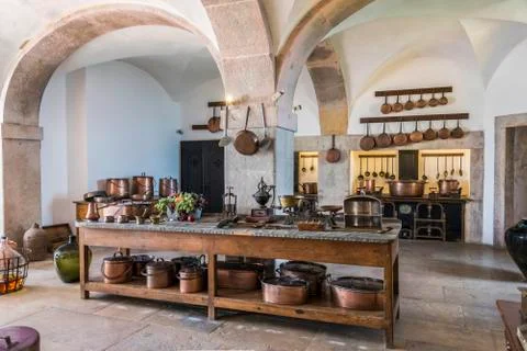 The royal kitchen of the Palacio da Pena in Sintra Stock Photos