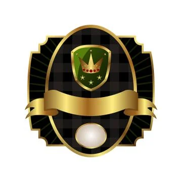 Royal label with golden frame, shield, crown Stock Illustration