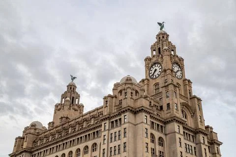 Royal Liver Building low angle view against cloudy sky Stock Photos