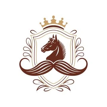 Royal Luxury Crest Logo Featuring Horse Head and Ornamental Crown Design Stock Illustration
