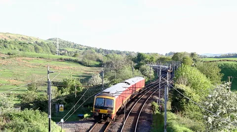 Royal Mail diesel parcel train on the West Coast Main Line, Cumbria Stock Footage 43620878