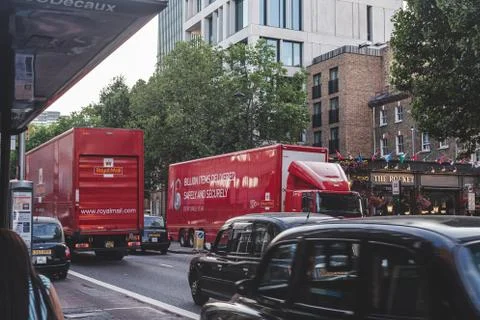 Royal Mail Lorries on Euston Road in London, UK Stock Photos
