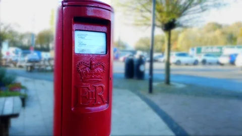 Royal Mail post box .. red pillar box Stock Footage 124678520