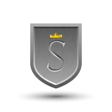 Royal metallic shield logo with elegant letter s monogram and golden royal .. Stock Illustration
