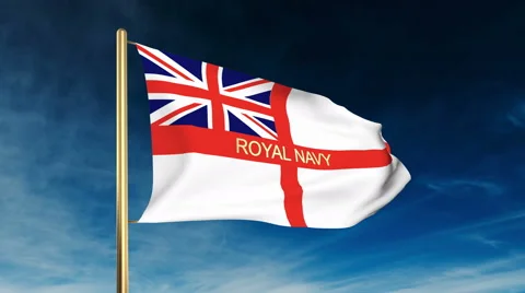 Royal Navy flag slider style with title. Waving in the wind with cloud Video stock 48333737