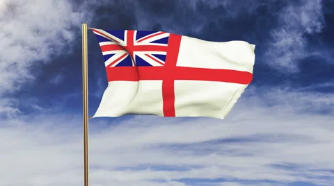 Royal Navy flag waving in the wind. Green screen, alpha matte. Loopable Stock Footage 48334243