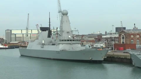 The Royal Navy ship HMS Defender (D36) in Portsmouth, Hampshire, UK. Stock Footage 45576637