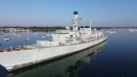 Royal Navy Ship HMS Monmouth, Portsmouth harbour UK Stock Footage 254021189