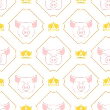 Royal pork seamless pattern. Pig and crown regal background. Farm animal text Stock Illustration