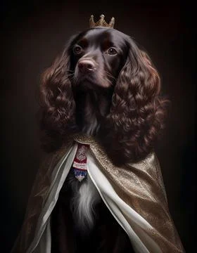 Royal Portrait of a Boykin Spaniel Dressed Like a British King Stock Illustration