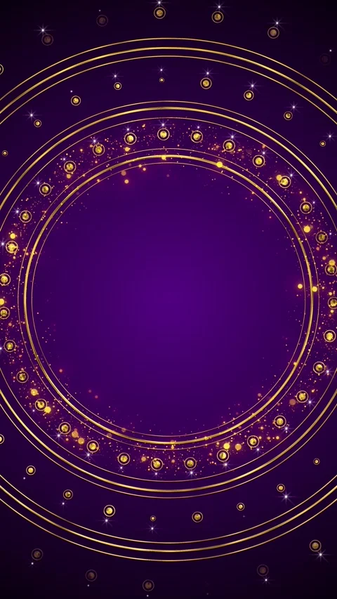 Royal purple golden ring visual ornate orbit circles, bright bead particles, sof Stock Footage 340469748