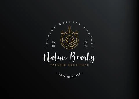 Royal queen logo design. Vector illustration of beauty woman hair with crown. Stock Illustration