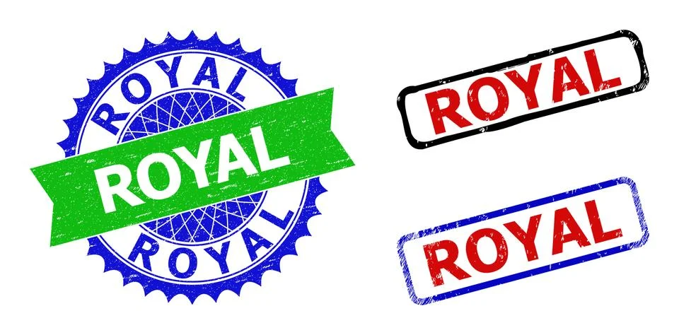 ROYAL Rosette and Rectangle Bicolor Stamp Seals with Scratched Styles イラスト素材