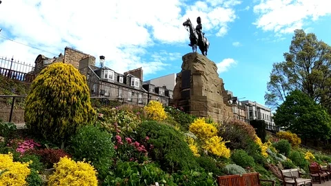 The Royal Scots Greys Monument, Princes Street Edinburgh Scotland UK Stock Footage 130069955