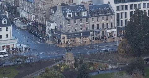 The Royal Scots Greys Monument View from Edinburgh Castle and local buildings Stock Footage