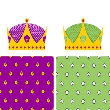 Royal Set: seamless pattern for mantle and a Golden Crown for King. Vector il 스톡 일러스트
