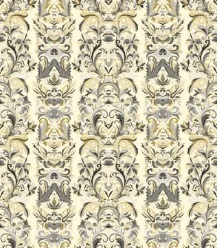 Royal striped seamless pattern. Rococo floral wallpaper. Damask background 스톡 일러스트