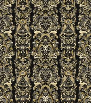 Royal striped seamless pattern. Rococo floral wallpaper. Damask background 스톡 일러스트