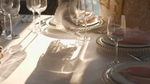 Royal table serving. Wedding banquet Video stock 150746866