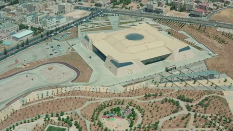 The Royal Tank Museum in Amman - Jordan up from the sky Aerial drone shot Stock Footage 297240153