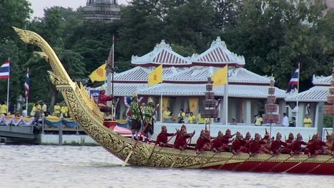 Royal Thai Barge Procession rear of vessel Stockbeeldmateriaal 69789291