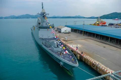 Royal Thai Navy ship name Bhumibol Adulyadej at Sattahip Naval Base, Chonburi Stock Photos