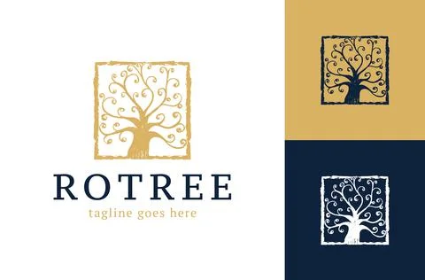 Royal Tree Logo. Abstract linear vector tree logo icon design. Universal luxu 스톡 일러스트