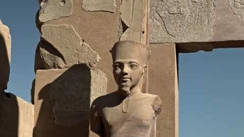 The Royal Visage: Statue of a Pharaoh at Karnak Stock Footage 331414353