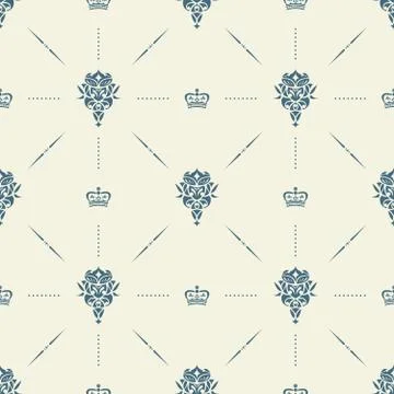 Royal wallpaper seamless pattern with crown and decorative elements. Luxury b Stockillustratie