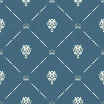 Royal wallpaper seamless pattern with crown and decorative elements. Luxury b Stock Illustration