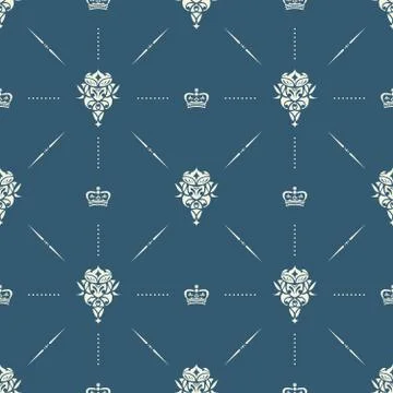 Royal wallpaper seamless pattern with crown and decorative elements. Luxury b Stock Illustration