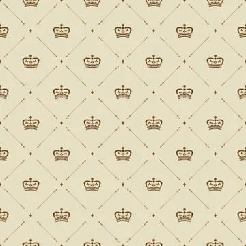 Royal wallpaper seamless pattern with crown and decorative elements. Luxury b Stock Illustration