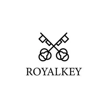 Royalkey logo. Vector logotype design element. Real estate, key, house, home Stock Illustration