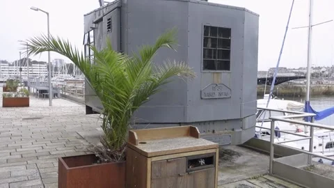 Royalm William Yard. Old crane on wharf with palm tree. Stock Footage 138891084
