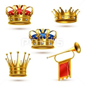 Royals Crowns Horn Realistic Collection Stock Illustration